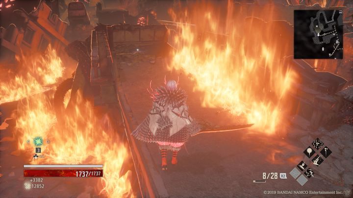 Skręć w lewo, gdy wejdziesz już po drabinie, tam pokonaj dwóch przeciwników - City of Falling Flame | Solucja Code Vein - Code Vein - poradnik do gry