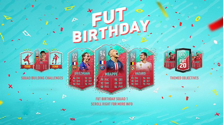 Wśród piłkarzy, którzy otrzymali specjalne karty FUT Birthday można wyróżnić następujących zawodników: Kylian Mbappé, Eden Hazard, Antoine Griezmann, czy Moussa Sissoko - FUT Birthday (Urodziny FUT) - FIFA 20 Ultimate Team - FIFA 20 - poradnik do gry