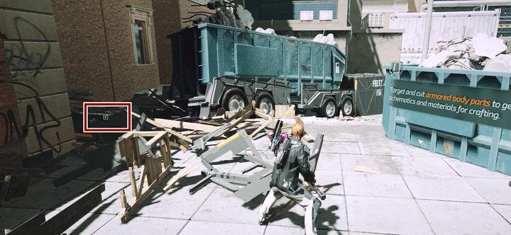 Zaraz po rozpoczęciu rozgrywki w Jericho, ruszając od pierwszego MedBay, zniszcz skrzynie po lewej i zbierz nagranie z chodnika - The Surge 2: Jericho Downtown - nagrania, sekrety - The Surge 2 - poradnik do gry