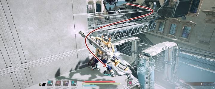 Nad przejściem w stronę centrum ewakuacji, zaraz po zebraniu nagrania Zakupy do upadłego - The Surge 2: Jericho Downtown - nagrania, sekrety - The Surge 2 - poradnik do gry