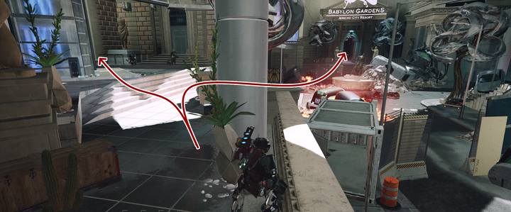 Potem zeskocz, i kieruj się w drogę po lewej stronie, prowadzącą do Balboa Garden na końcu ulicy - The Surge 2: Cloud9, The Way Of The Hunter - solucja, opis przejścia - The Surge 2 - poradnik do gry