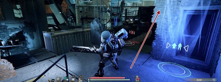 Za pierwszymi schodami, które prowadzą do zniszczonego miasta, znajduje się winda magnetyczna - The Surge 2: A.I.D Command, Zagubione dziecko - solucja, opis przejścia - The Surge 2 - poradnik do gry