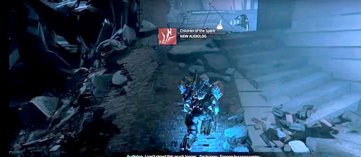 Audiolog Dzieci Iskry znajdziesz na końcu uliczki między budynkami, po przejściu przez pierwszy zniszczony magazyn, który znajduje się przez barem Cloud9 - The Surge 2: Corrupted Jericho - nagrania, sekrety - The Surge 2 - poradnik do gry