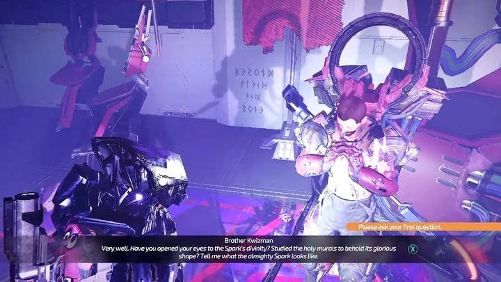 Brat Kwizman, którego znajdziesz za drzwiami w głównym pomieszczeniu kontrolnym Elektrowni, przeprowadzi cię przez inicjację, jeśli poprawnie odpowiesz na 3 pytania - The Surge 2: Wyzwanie Iskry - solucja, opis przejścia - The Surge 2 - poradnik do gry