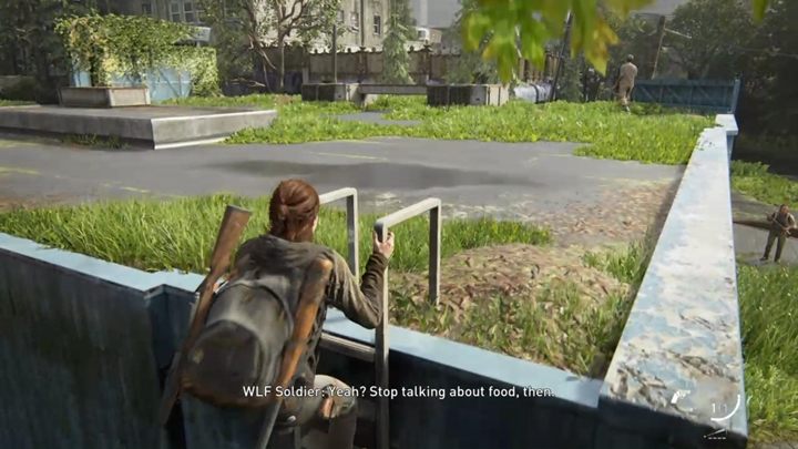 Idąc ulicami natkniesz się na kolejną grupkę Wilków, których musisz pozbyć się (lub oczywiście prześlizgnąć się niezauważonym) - The Last of Us 2: Szkoła podstawowa w Eastbrook - solucja, opis przejścia - The Last of Us 2 - poradnik do gry