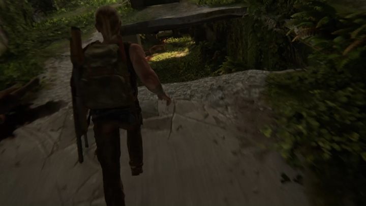 Po walce zeskocz przez dziurę na poziom poniżej i zejdź dróżką na dół, a zostaniesz zaatakowany przez wroga - The Last of Us 2: Wrogie terytorium - solucja, opis przejścia - The Last of Us 2 - poradnik do gry