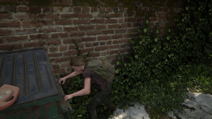 Przesuń teraz kontener pod ścianę i wskocz po nim na górę - The Last of Us 2: Lekcja Tropienia - solucja, opis przejścia - The Last of Us 2 - poradnik do gry