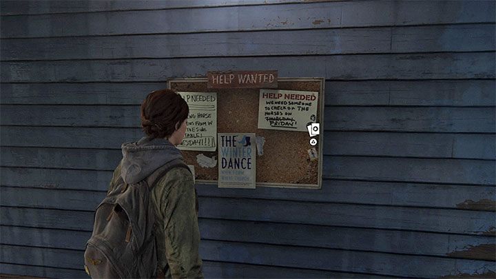 Sekret znajdziesz przyczepiony do jednej z tablic ogłoszeniowych na ścianie budynku z niebieską elewacją - The Last of Us 2: Pobudka / Waking Up sekrety, znajdźki - The Last of Us 2 - poradnik do gry