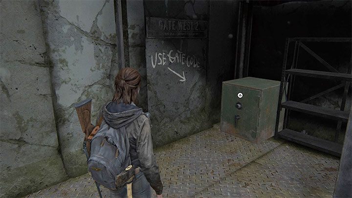 Musisz przecisnąć się przez częściowo otwartą bramę, by dotrzeć do obszaru z sejfem - The Last of Us 2: Seattle, dzień 1 Ellie - sejfy, kody - The Last of Us 2 - poradnik do gry