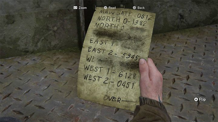Kombinacja do sejfu zapisana jest na dokumencie Kody do bram z punktami kontrolnymi - Checkpoint Gate Codes, który mogłeś zdobyłeś w etapie Brama - The Last of Us 2: Seattle, dzień 1 Ellie - sejfy, kody - The Last of Us 2 - poradnik do gry