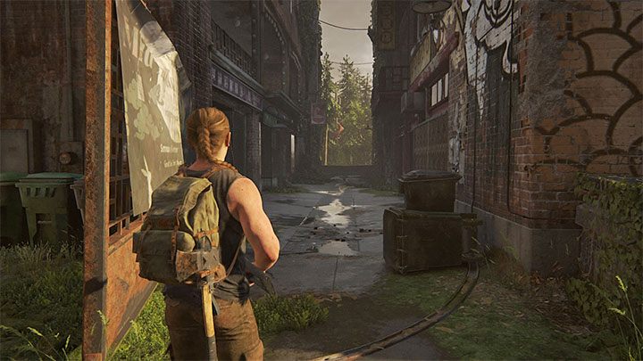 Tematem odnalezienia i otwarcia sejfu możesz zainteresować się po dotarciu do pokazanej na powyższym obrazku uliczki - The Last of Us 2: Seattle, dzień 1 Abby - sejfy, kody - The Last of Us 2 - poradnik do gry
