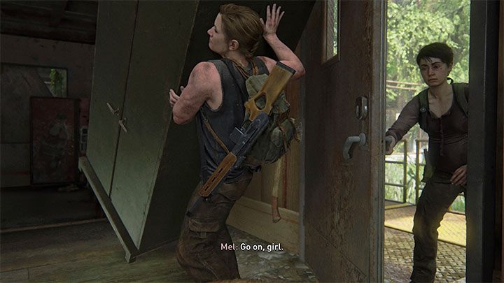 Stół warsztatowy z etapu Pieszo - On Foot możesz odnaleźć niedługo po tym jak Abby i Mel rozpoczną wspólną eksplorację dużego budynku - The Last of Us 2: Pieszo / On Foot sekrety, znajdźki - The Last of Us 2 - poradnik do gry