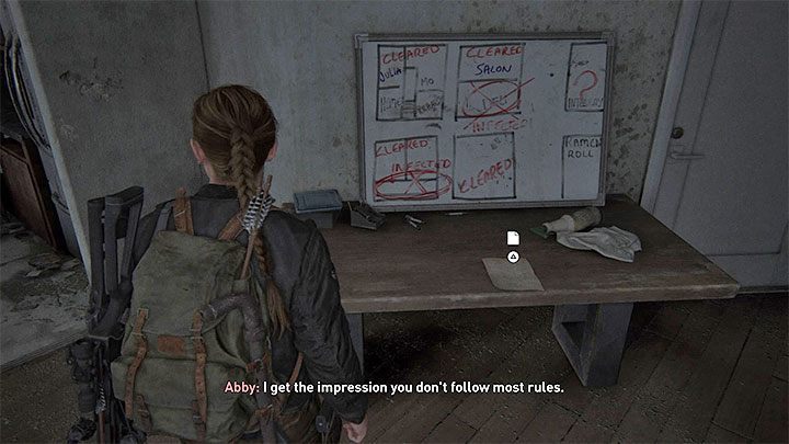 Dokument leży na stole obok tablicy z narysowanymi mieszkaniami - The Last of Us 2: Droga na skróty / The Shortcut sekrety, znajdźki - The Last of Us 2 - poradnik do gry