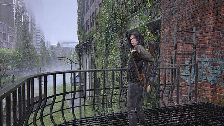 Po awansowaniu do etapu Teatr w trakcie pierwszego dnia pobytu w Seattle po raz pierwszy doświadczysz silnych opadów deszczu - The Last of Us 2: Easter-eggi - rozdziały Ellie - The Last of Us 2 - poradnik do gry