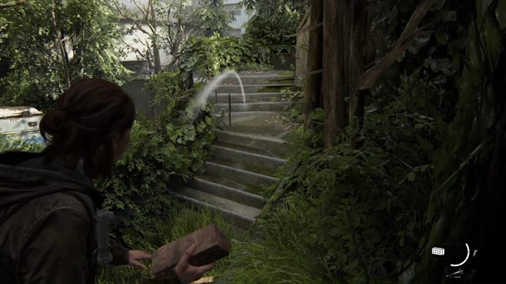 Kawałek dalej wespnij się na półkę obok schodów i użyj cegły lub butelki, by zdetonować miny na schodach - The Last of Us 2: Capital Hill, Kanał 13 - solucja, opis przejścia - The Last of Us 2 - poradnik do gry