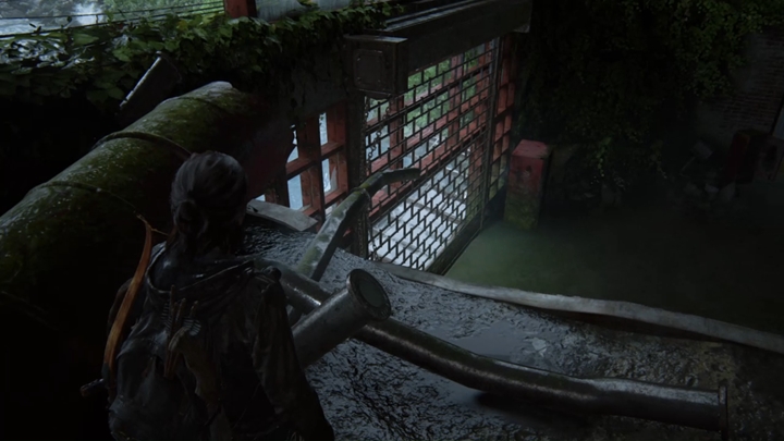 Po walce podejdź do opuszczonej metalowej zasłony i otwórz ją - The Last of Us 2: Zatopione miasto/ podróż łodzią - solucja, opis przejścia - The Last of Us 2 - poradnik do gry