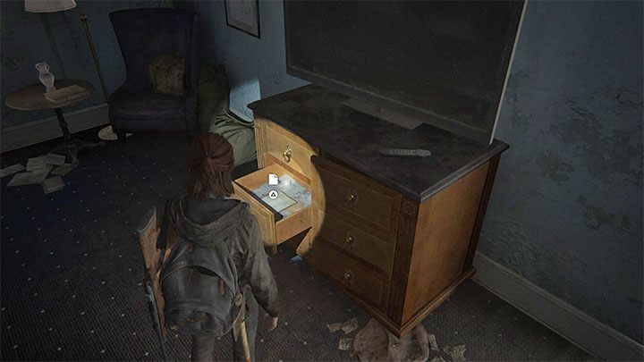 Musisz rozprawić się z zainfekowanymi w hotelowym lobby i następnie dotrzeć do schodów prowadzących na wyższe piętro - The Last of Us 2: Śródmieście / Downtown - mapa sekretów, znajdziek - The Last of Us 2 - poradnik do gry
