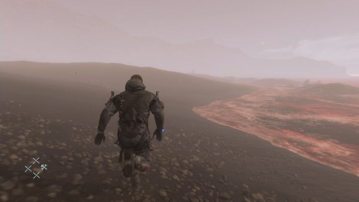 Biegnij w lewo, wzdłuż brzegu, aż do momentu, gdy Sam zdecyduje samodzielnie, żeby się zatrzymać - Death Stranding: Rozdział 13 - Sam Strand | Opis przejścia, solucja - Death Stranding - poradnik do gry