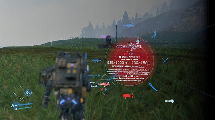 Inną istotną cechą broni w grze jest to, że możesz zmieniać typ stosowanej amunicji - po podświetleniu broni w rozwijanym menu dokonuje się tego wciskając Trójkąt - Czy w grze jest tradycyjna broń palna w Death Stranding? - Death Stranding - poradnik do gry