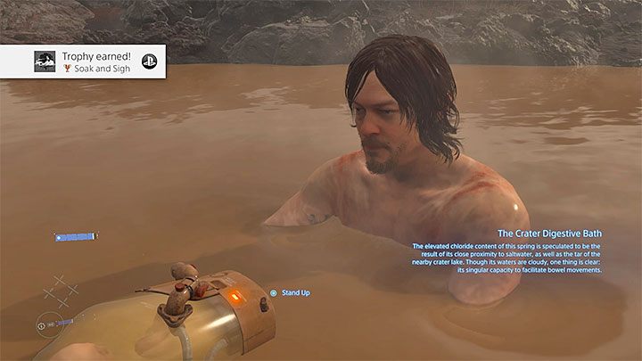 Główny bohater rozbierze się i zacznie kąpać w gorącym źródle - Trofeum Arcyprzyjemne ablucje | Trofea i osiągnięcia w Death Stranding - Death Stranding - poradnik do gry
