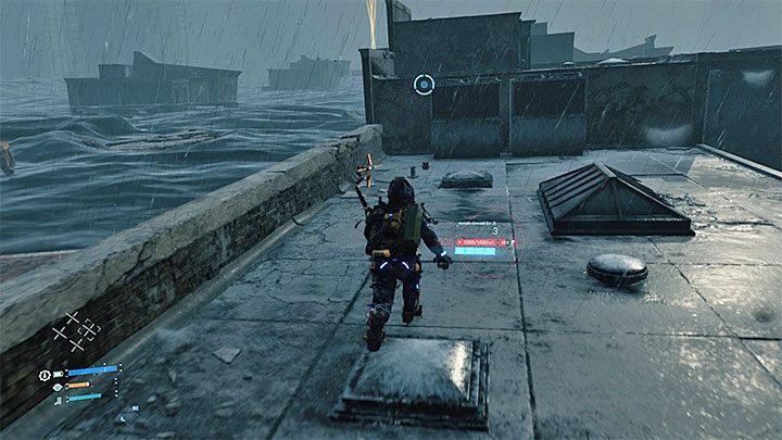 Nie walcz z wielkim potworem, tylko wykorzystuj wyłaniające się ze smoły budynki po to żeby kierować się w stronę przeciwległego końca zbiornika - Jak przejść przez zbiornik ze smołą w Death Stranding? - Death Stranding - poradnik do gry