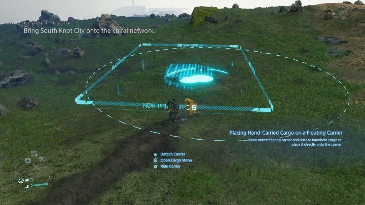 W określonym miejscu ustaw kryjówkę, wybraną z opcji PCC lvl 2 - Death Stranding: Rozdział 3 - Fragile | Opis przejścia, solucja - Death Stranding - poradnik do gry