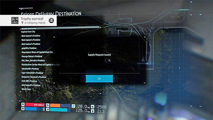 Na potrzeby odblokowania trofeum możesz poprosić o pomoc w dostarczeniu dowolnego przedmiotu (np - Lista trofeów i osiągnięć w Death Stranding - Death Stranding - poradnik do gry