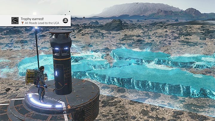 Trofeum odblokujesz po tym jak przekażesz materiały i załączy się cut-scenka z utworzenia nowego fragmentu drogi - Lista trofeów i osiągnięć w Death Stranding - Death Stranding - poradnik do gry