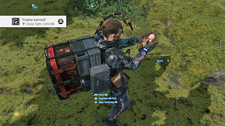 Przytrzymaj L1 i wciśnij Kwadrat żeby przystąpić do mini-gry z uspokajania dziecka - Lista trofeów i osiągnięć w Death Stranding - Death Stranding - poradnik do gry