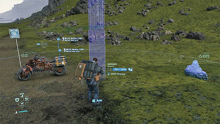 Po dotarciu na miejsce wybierz z inwentarza PCC i zdecyduj się na postawienie generatora obok zaparkowanego motocykla - Jak zdobyć i uruchomić nowy motocykl w Death Stranding? - Death Stranding - poradnik do gry