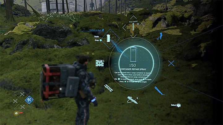 Po tym, jak jakiś pojemnik ulegnie uszkodzeniu, wybierz go z inwentarza i połóż na ziemi - Jak naprawić uszkodzony ładunek w Death Stranding? - Death Stranding - poradnik do gry