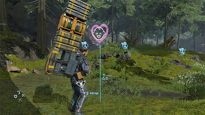 1) Zostawianiu komunikatów dla innych graczy - Komunikatami tymi są różnego rodzaju znaki, które mogą być widoczne zarówno na mapie świata, jak i w świecie gry - Jak wygląda multiplayer w Death Stranding? - Death Stranding - poradnik do gry