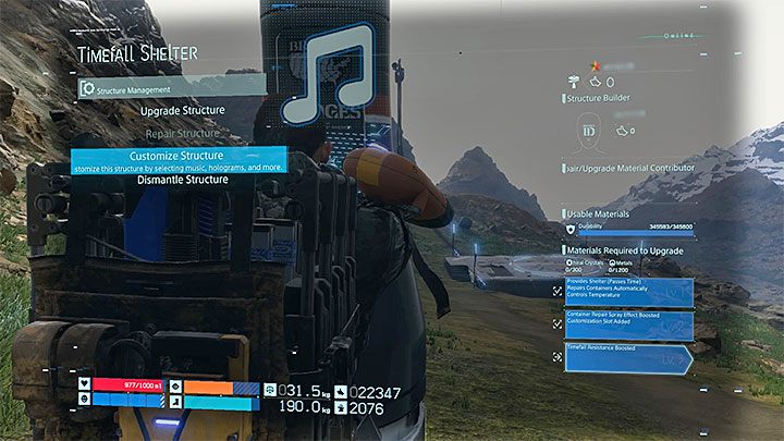 Po tym jak dana konstrukcja zostanie ulepszona ponownie wejdź z nią w interakcję i wybierz opcję modyfikacji jej wyglądu - Customize Structure - Jak tworzyć hologramy w Death Stranding? - Death Stranding - poradnik do gry