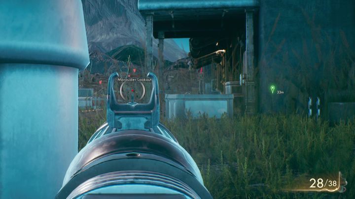 Poszlaki, które doprowadzą cię do przedmiotu znajdują się w jednym z budynków znajdujących się w okolicy Nadbrzeża - Podręcznik ilustrowany | Misja towarzysza w The Outer Worlds - The Outer Worlds - poradnik do gry