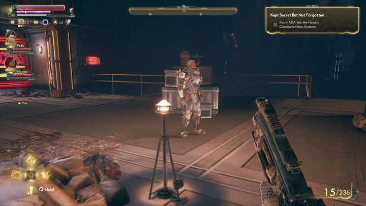 Gdy tylko wysiądziesz na statku, udaj się w kierunku terminalu znajdującego się nieopodal - Co przechowane, nie zapomniane - The Outer Worlds - poradnik do gry