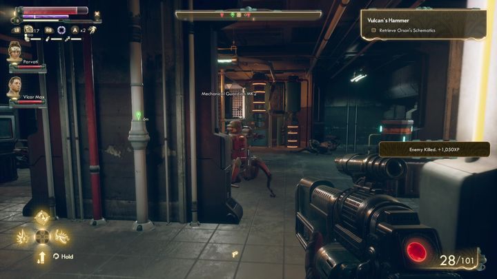 W pewnym momencie dotrzesz do pomieszczenia z robotami bojowymi - Młot Wulkana | Misja poboczna w The Outer Worlds - The Outer Worlds - poradnik do gry