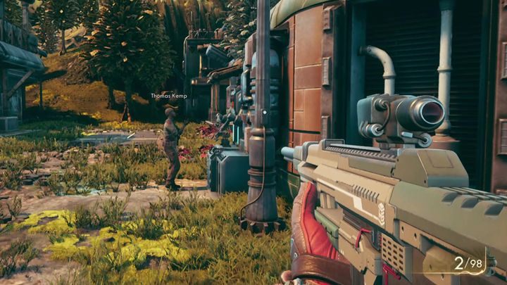 Podczas pobytu w laboratorium botanicznym natrafisz na stojącego przy warsztacie Thomasa Kempa - Przerażony mechanik | Misja poboczna w The Outer Worlds - The Outer Worlds - poradnik do gry