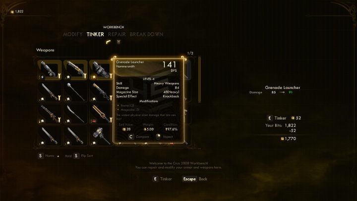 Majsterkowanie ulepsza statystyki przedmiotu. - Crafting - ulepszanie i modyfikowanie uzbrojenia w The Outer Worlds - The Outer Worlds - poradnik do gry