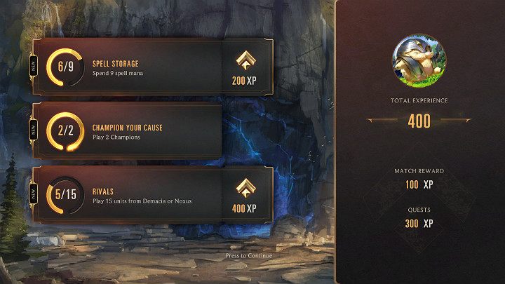 Warto także wspomnieć o możliwości przetasowania wybranego zadania, jeśli z jakichś względów nie jest dla Ciebie odpowiednie - System progresji konta w Legends of Runeterra - Legends of Runeterra - poradnik do gry