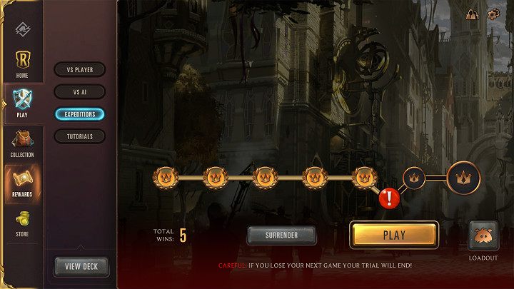 Oznacza to, że kolejny mecz musisz wygrać, jeśli chcesz kontynuować swoją przygodę w tym trybie - Ekspedycje - Tryby rozgrywki w - Legends of Runeterra - poradnik do gry