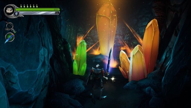 Zbierzcie wszystkie skarby, Runę Gwiazdy i księgę, teraz w oczodołach rzeźby umieśćcie wcześniej zdobyte Smocze Klejnoty - Kryształowe Jaskinie | Opis przejścia MediEvil - MediEvil - poradnik do gry