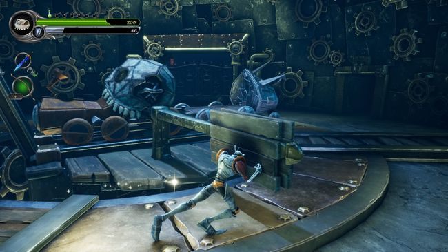 Kolejną Runą otwórzcie przejście dla pociągu, ustawcie go teraz w stronę otwartej bramy, popychając drewniany uchwyt - Maszyna czasu | Opis przejścia MediEvil - MediEvil - poradnik do gry