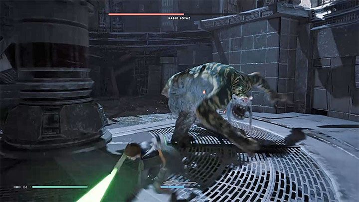 Po przystąpieniu do właściwych walk skup się na unikaniu ataków potwora, bo zadają one ogromne obrażenia - Rabid Jotaz (planeta Zeffo) | Boss w Jedi Upadły Zakon / Fallen Order - Star Wars Jedi Fallen Order - poradnik do gry