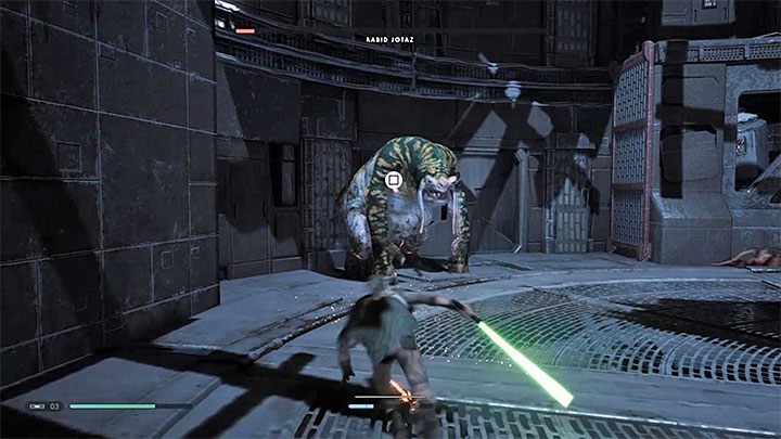 W końcowej fazie walki nad głową Rabid Jotaza ponownie może pojawić się ikona przycisku ataku - Rabid Jotaz (planeta Zeffo) | Boss w Jedi Upadły Zakon / Fallen Order - Star Wars Jedi Fallen Order - poradnik do gry