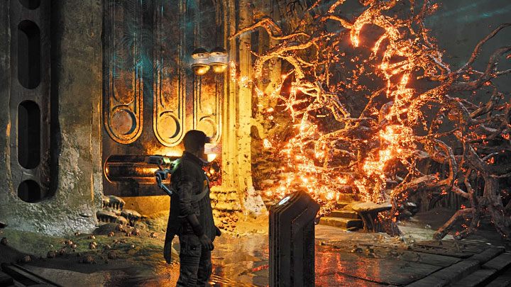 Znajduje się w dużym pomieszczeniu, w którym dopiero w końcowej części wizyty w grobowcu do rozwiązania będzie zagadka - Rozdział 3 Grobowiec Miktrulla - solucja Jedi Upadły zakon / Fallen Order - Star Wars Jedi Fallen Order - poradnik do gry