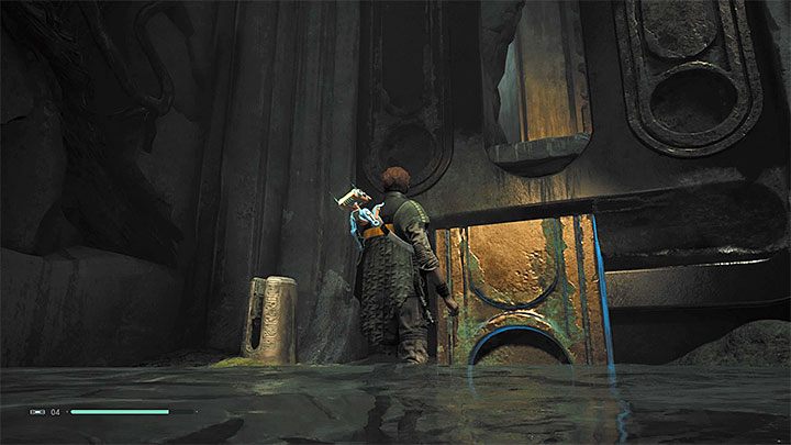 Zainteresuj się kamiennym blokiem zlokalizowanym na lewo od wejścia do głównej sali - Rozdział 3 Grobowiec Miktrulla - solucja Jedi Upadły zakon / Fallen Order - Star Wars Jedi Fallen Order - poradnik do gry