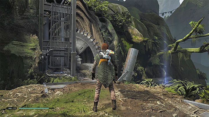 Obie ścieżki doprowadzą cię w to samo miejsce - do pokazanego na obrazku podniesionego mostu w obszarze Overgrown Pass - Rozdział 4 Powrót na Kashyyyk - solucja Jedi Upadły zakon / Fallen Order - Star Wars Jedi Fallen Order - poradnik do gry