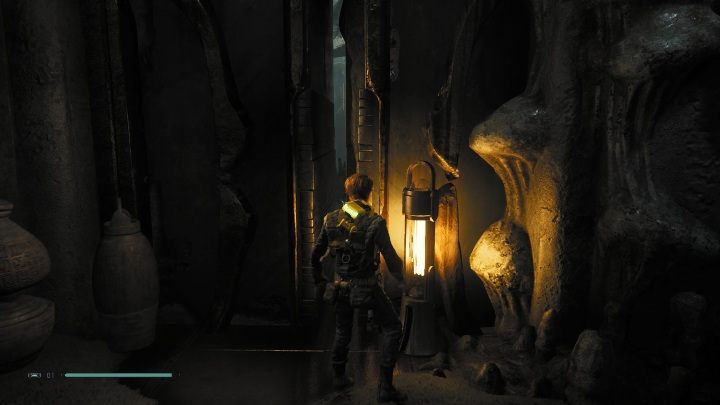 Aby dostać się do centrum grobowca musisz przecisnąć się przez wąską dziurę, pomiędzy ścianami - Tomb of Miktrull | Grobowce w Jedi Upadły zakon / Fallen Order - Star Wars Jedi Fallen Order - poradnik do gry