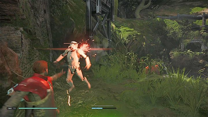 Najpierw użyj Spowolnienia na wystrzelonym przez wroga pocisku (R1 / RB na padzie) i następnie przyciągnięcia Mocy na przeciwniku (L2 / lewy trigger na padzie) - Lista trofeów | Jedi Upadły Zakon / Fallen Order - Star Wars Jedi Fallen Order - poradnik do gry