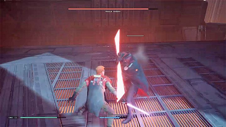 Trilla dysponuje umiejętnością bardzo szybkiego przemieszczania się po arenie - Rozdział 6 Fortress Inquisitorius - finał - solucja Jedi Upadły zakon - Star Wars Jedi Fallen Order - poradnik do gry